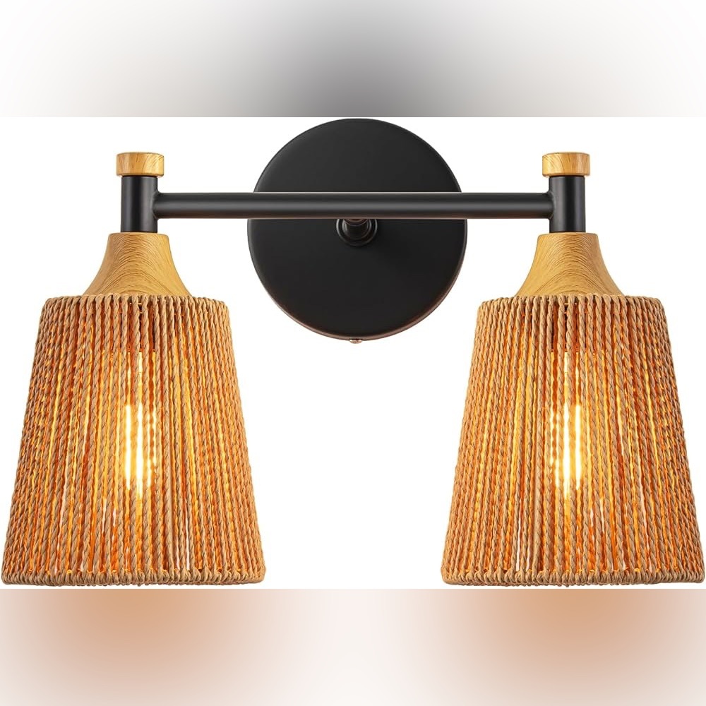 2-Light Bohemian Handwoven Shade Light Fixtures Wall Sconce Wall Decor Lighting - Picture 6 of 7